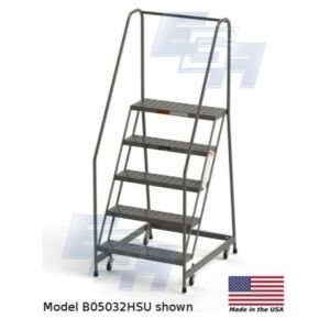 B5032HSU Roll-EZY 5-Step Industrial Rolling Ladder, Handrails, Ezy-Tread, All-Welded Steel, 33" W x 40" D x 80" H, 30"W Step, EGA Products
