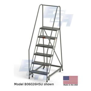 B6026HSU Roll-EZY 6-Step Industrial Rolling Ladder, Handrails, Ezy-Tread, All-Welded Steel, 29" W x 47" D x 90" H, 24"W Step EGA Products