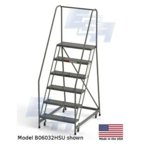 B6032HSU Roll-EZY 6-Step Industrial Rolling Ladder, Handrails, Ezy-Tread, All-Welded Steel, 33" W x 47" D x 90" H, 30"W Step, EGA Products