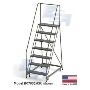 B7032HSU Roll-EZY 7-Step Industrial Rolling Ladder, Handrails, Ezy-Tread, All-Welded Steel, 33" W x 54" D x 100" H, 30"W Step., EGA Products