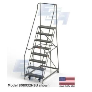 B8032HSU Roll-EZY 8-Step Industrial Rolling Ladder, Handrails, Ezy-Tread, 4" Casters, Welded Steel, 38" W x 56" D x 112" H, 30"W Step, EGA Products