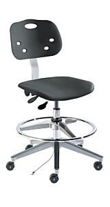 Chair; ISO 8, Polypropylene, Black, Polished Aluminum, 21" - 31", Ergonomic Backrest, Waterfall Seat, W/O Footring, ArmorSeat GGW-H-RC, BioFit