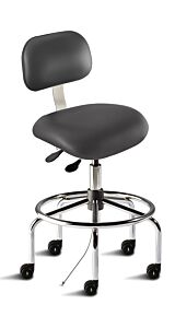 Chair; ISO 5, ESD Vinyl, Black, Tubular Steel, 27" - 32", Standard Backrest, Waterfall Seat, With Footring, Eton ETS-H-RK, Biofit