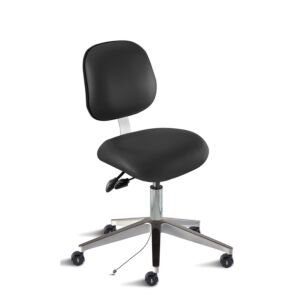 Chair; ISO 7, ISO 8, Vinyl, Black, Polished Aluminum, 17" - 22", Ergonomic Backrest, Standard Seat, W/O Footring, Elite Elite, EEW-L-RK, Biofit