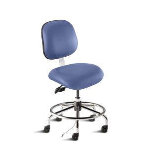 Chair; ISO 7, ISO 8, ESD Vinyl, Blue, Tubular Steel, 17" - 22", Standard Backrest, Standard Seat, With Footring, Elite EES-L-RK, Biofit