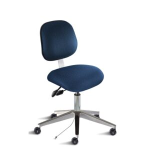 Chair; ISO 7, ISO 8, ESD Wool, Twilight, Polished Aluminum, 17" - 22", Ergonomic Backrest, Standard Seat, W/O Footring, Elite EEW-L-RK, Biofit
