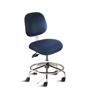 Chair; ISO 7, ISO 8, ESD Wool, Twilight, Tubular Steel, 17" - 22", Ergonomic Backrest, Standard Seat, With Footring, Elite EES-L-RK, Biofit
