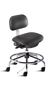 Chair; ISO 4, ESD Vinyl, Black, Chrome-plated Metal, 17" - 22", Standard Backrest, Standard Seat, With Footring, Bridgeport BTS-L-RK, Biofit