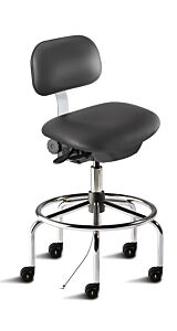 Chair; ISO 4, ESD Vinyl, Black, Tubular Steel, 27" - 32", Standard Backrest, Standard Seat, With Footring, Bridgeport BTS-H-RK, Biofit