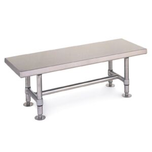 Gowning Bench; 304 Stainless Steel, Solid Top, 60" W x 16" D x 18" H, Free Standing, Cylindrical Tube, InterMetro