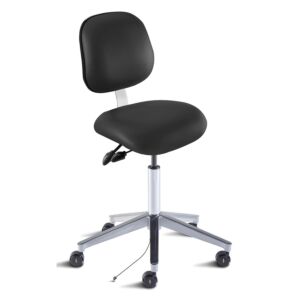 Chair; ISO 7, ISO 8, Vinyl, Black, Polished Aluminum, 25" - 30", Ergonomic Backrest, Standard Seat, W/O Footring, Elite EEW-H-RK, Biofit