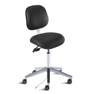 Chair; ISO 7, ISO 8, ESD Vinyl, Black, Polished Aluminum, 25" - 30", Ergonomic Backrest, Standard Seat, W/O Footring, Elite EEW-H-RK, Biofit