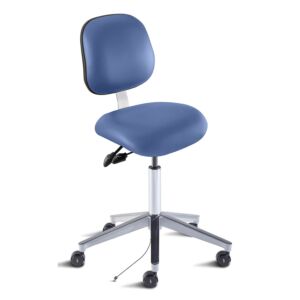 Chair; ISO 7, ISO 8, ESD Vinyl, Blue, Polished Aluminum, 25" - 30", Ergonomic Backrest, Standard Seat, W/O Footring, Elite EEW-H-RK, Biofit