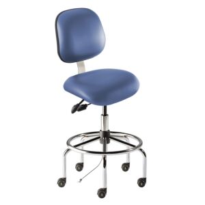 Chair; ISO 7, ISO 8, ESD Vinyl, Blue, Tubular Steel, 27" - 32", Standard Backrest, Standard Seat, With Footring, Elite EES-H-RK, Biofit
