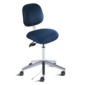 Chair; ISO 7, ISO 8, ESD Wool, Twilight, Polished Aluminum, 25" - 30", Ergonomic Backrest, Standard Seat, W/O Footring, Elite EEW-H-RK, Biofit