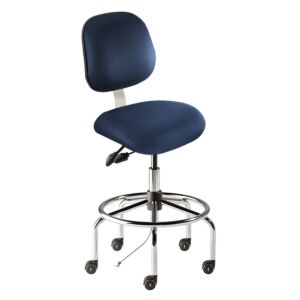 Chair; ISO 7, ISO 8, ESD Wool, Twilight, Tubular Steel, 27" - 32", Ergonomic Backrest, Standard Seat, With Footring, Elite EES-H-RK, Biofit