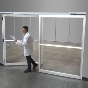 Door, Cleanroom; Extra-Wide, Manual Double Swing, 123" W x 81" H, Powder-Coated Steel Frame, Acrylic Window