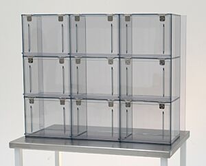 Wall-Mount Cabinet; Acrylic, 48.875" W x 12.625" D x 36.75" H, Compartments: 9 Chambers, Chamber Height: 12", Non-Locking