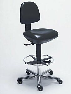 Chair; ISO 5, Vinyl, Black, Polished Aluminum, 19" - 26", Ergonomic Backrest, Waterfall Seat, Tec Line SP1368, Dauphin
