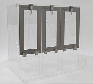 Dispenser; Apparel, Acrylic, 36.5"W x 24"D x 36"H, 3 Compartments, Benchtop