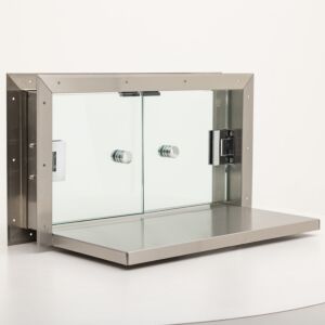 Pass-Through; Convenience Window, Wall Mount, Double Swing Door, 4.5" to 5" Thick Walls, 36" W x 24" H, Stainless Steel Frame