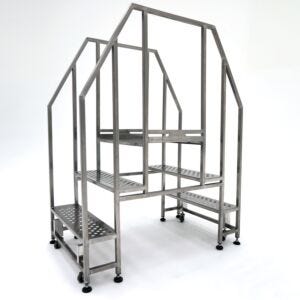Mobile Crossover Stairs; Diamond Plated, 2 Steps, 304 or 316 Stainless Steel, 17" W x 8" H Clearance, BioSafe®,  300 lbs Capacity, 30" W x 34" D x 52
