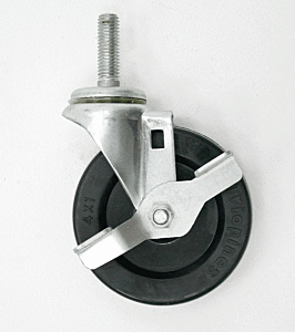 Caster; 4" diameter, Medium Duty, Rubber Wheel, Zinc Plated, with Brake