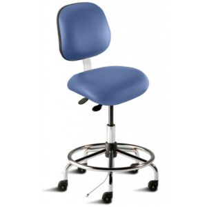Chair; ISO 8, ESD Blue, Tubular Steel, 21" - 28", With Footring, Elite EES-M-RK, BioFit