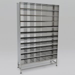 Free Standing Multifunctional Storage System, BioSafe®, 304 SS, 48" W x 14.5" D x 77.5" H, Perforated Shelves, 60 Slots
