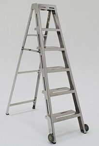 Folding Ladder; 5 Steps, Diamond Plated, 304 or 316 Stainless Steel, 22.5" W x 5" D x 72.3" H, BioSafe®,   225 lbs Capacity