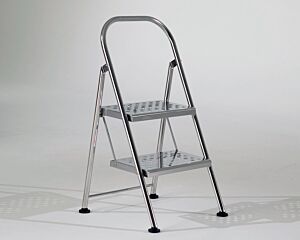 Step Stool; Diamond Plated, 2 Steps,304 or 316 Stainless Steel, 18" W x 20" D x 36" H, BioSafe®, 250 lbs Capacity
