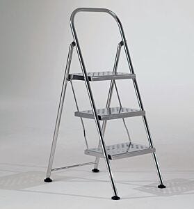 Step Stool; Diamond Plated, 3 Steps, 304 or 316 Stainless Steel, 18" W x 26" D x 45" H, BioSafe®, 250 lbs Capacity