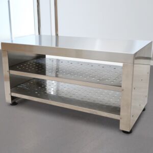 Gowning Bench; 304 Stainless Steel, Solid Top, 36" W x 16" D x 18" H, Free Standing, Integrated Bootie Rack