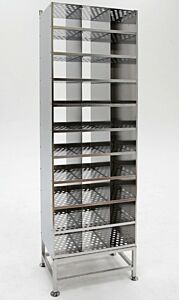 Free Standing Multifunctional Storage System, BioSafe®, 304 SS, 24" W x 14.5" D x 76.5" H, Perforated Shelves, 30 Slots