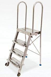 Folding Ladder; Diamond Plated, 4 Steps, 304 SS, 32.4" W x 28.75" D x 63.375" H, BioSafe®,   375 lbs Capacity