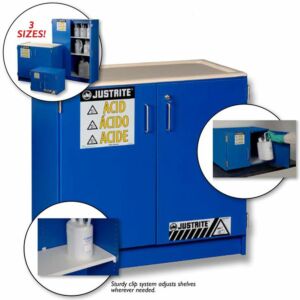 Justrite 24140 Undercounter Corrosive Acid Safety Cabinet; 29 gal, Wood Laminate, Manual Double Door, 36" W x 22" D x 36" H