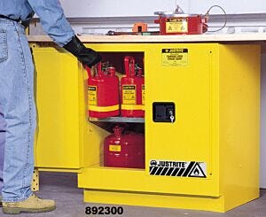 Justrite 892300 Sure-Grip Ex Undercounter Flammable Safety Cabinet; 22 gal, Manual Double Door, Yellow