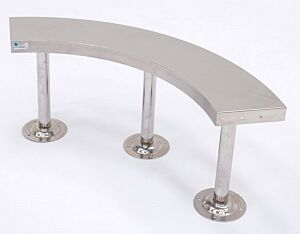 Gowning Bench; 304 Stainless Steel, Solid Top, Curved, 48"W x 9"D x 18"H, Floor-Mounted, Modular, Cylindrical Base