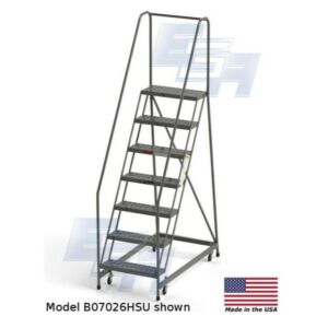 B7020HSU Roll-EZY 7-Step Industrial Rolling Ladder, Handrails, Ezy-Tread, All-Welded Steel, 24" W x 52" D x 100" H, 16"W Step, EGA Products