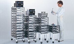 Desiccator; Static-Safe, Single Wide, Acrylic, 2 Chambers,  14" W x 22.5" D x 27" H,  2"H Trays With Inlays