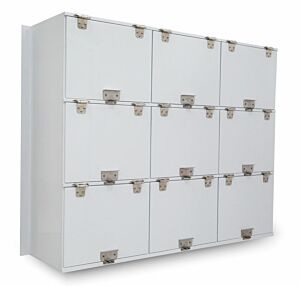 Wall-Mount Cabinet; Polypropylene, 49" W x 13" D x 37" H, Compartments: 9 Chambers, Chamber Height: 12", Locking