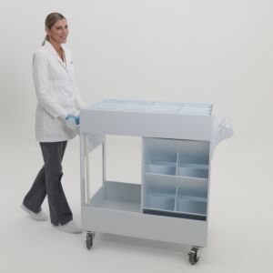Chemical Transport Cart; Polypropylene, 21 Compartments (12 Top, 8 Slanted, 1 Large), 47" W x  23" D x 42" H