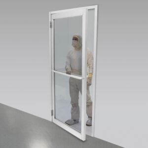 Door, Pre-Hung; Manual Double Swing, 72" W x 81" H, Powder-Coated Steel Frame, Acrylic Window