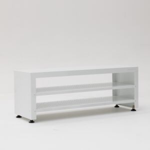 Gowning Bench; Powder-Coated Steel, Solid Top, 84" W x 16" D x 18" H, Free Standing, Integrated Bootie Rack