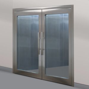 Door, Pre-Hung; Manual Double Swing, 72" W x 84" H, BioSafe®, CleanSeam™ 304 or 316 SS, Full Window