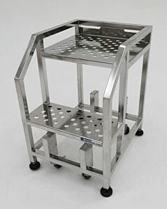 Mobile Step Ladder; Non-Continuous Welded, 2 Steps, 304 or 316 Stainless Steel, 20" W x 21.5" D x 24" H, Ledge Only, BioSafe®,   300 lbs Capacity