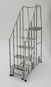 Mobile Step Ladder; Diamond Plated, Non-Continuous Welded, 5 Steps,  304 or 316 Stainless Steel, 20" W x 49" D x 81" H, Safety Rail, BioSafe®,   300