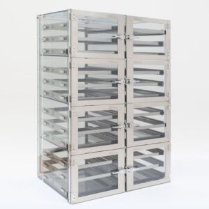 Desiccator; Static-Safe, Double Wide, Acrylic, 8 Chambers,  27.5" W x 22.5" D x 53" H,  5"H Trays Without Inlays