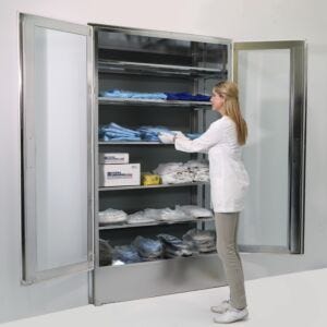 Storage Cabinet; Wall Mounted, Recessed, 304 Stainless Steel, 2 Doors, 36"W x 18"D x 60"H