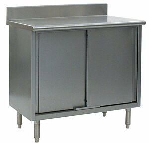 Stainless Steel Table with Backsplash 60" W x 30" D x 34.5" H, Sliding Door, ISO 6